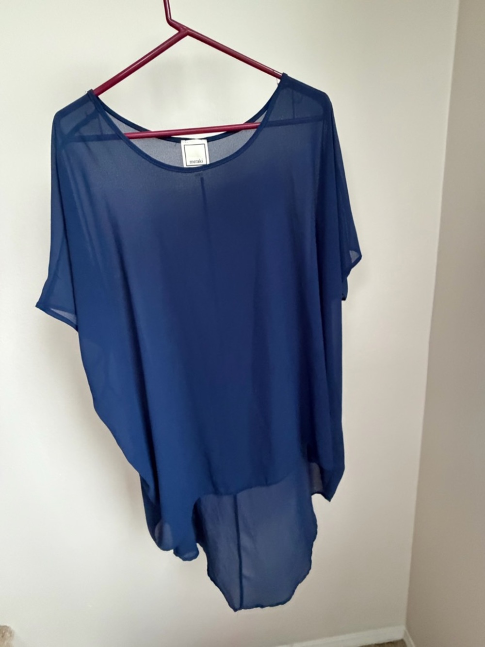 Meraki Navy Sheer Short Sleeve Tunic